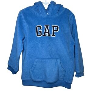 GAP Fleece Blue Hoodie Kids 5 Embroidered Logo Pullover Sweater